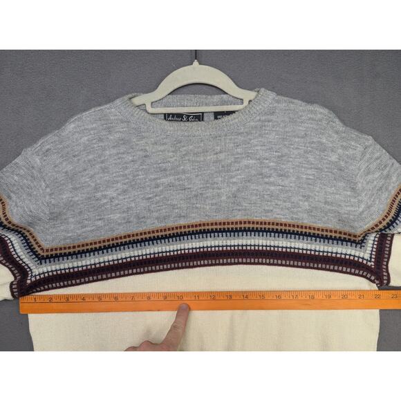 Andrew St. John Sweater Women’s Large Gray White with Stripe Acrylic Vintage - Picture 4 of 7